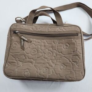 Thirty One brown Quilted Poppy 2 Zipper Cosmetic Bag Organizer Travel Crossbody